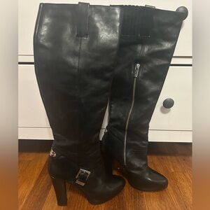 Michael Kors Black Heeled Boots with Silver Accents